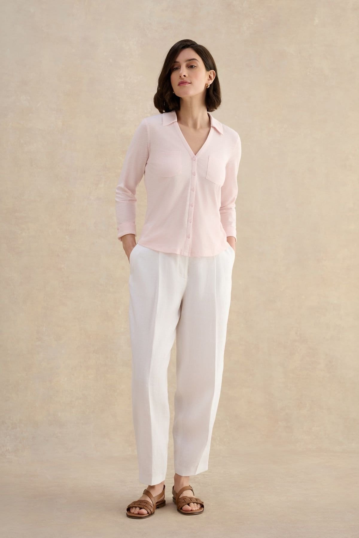 Hobbs London Baby Pink Slub Collar Shirt
