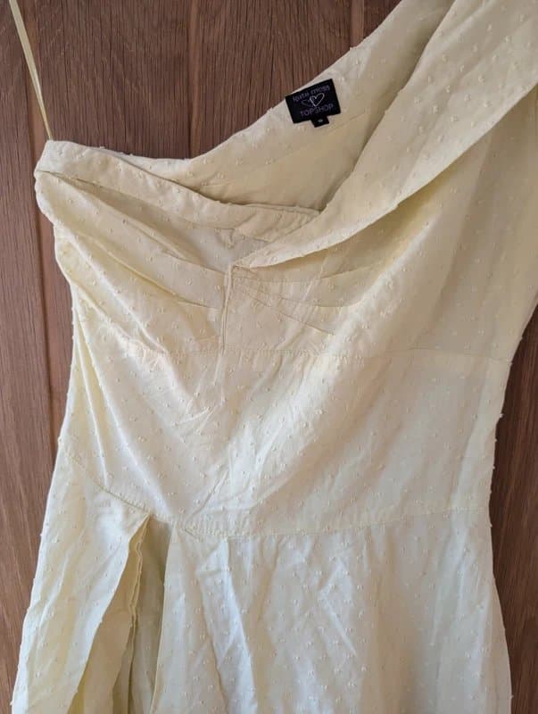 Topshop Kate Moss Topshop Butter Yellow Dobby Dot One-Shoulder Mini Dress UK 10