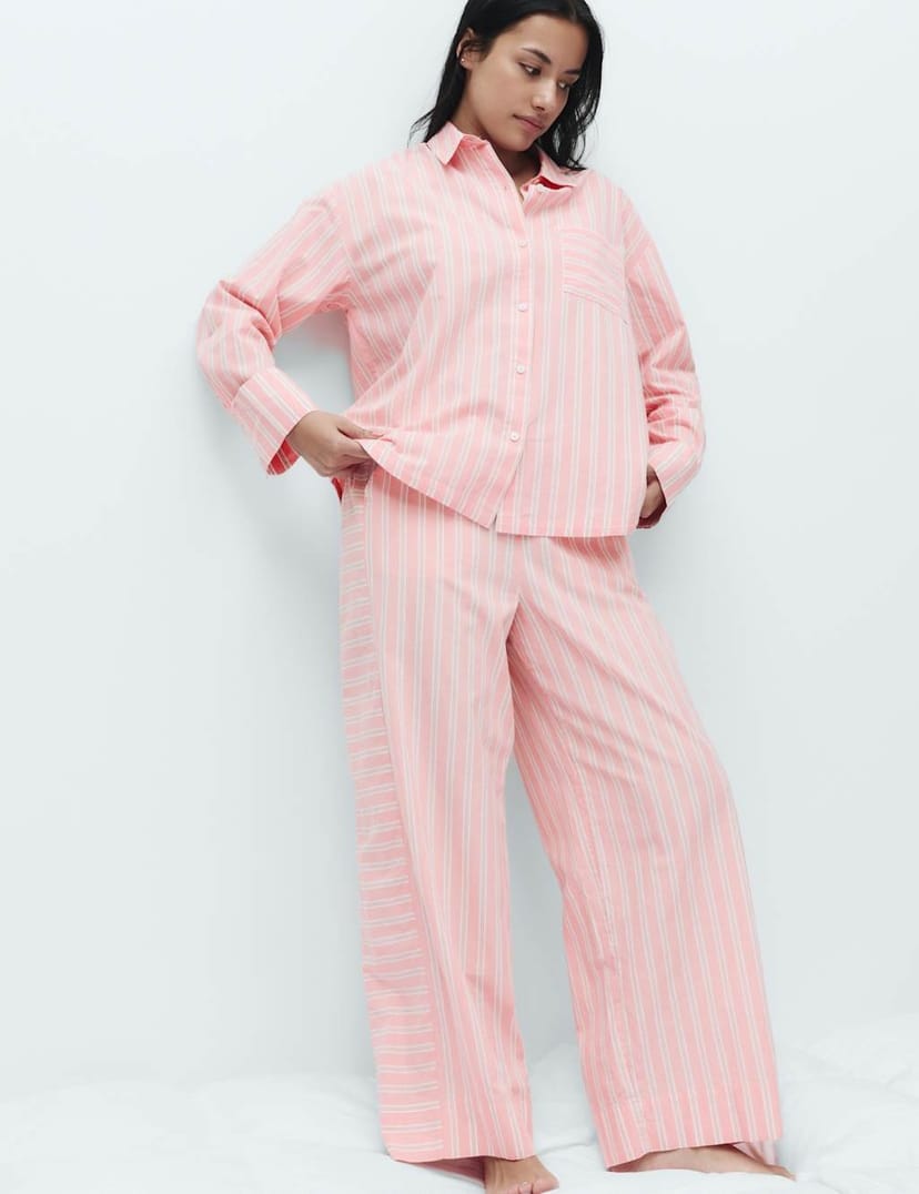 Marks & Spencer M&S Pure Cotton Cambric Striped Pyjama Bottoms Pink Mix - 1