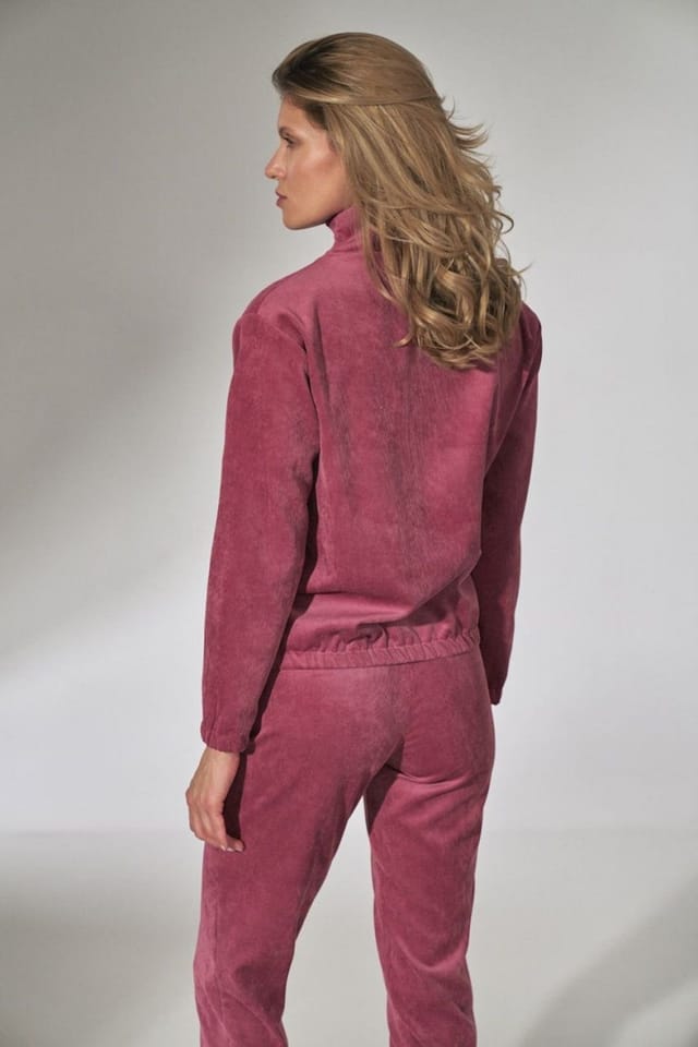 Love Lace Love Lace Women's Corduroy Collar Blouse Decorative Zipper Long in Pink - 3