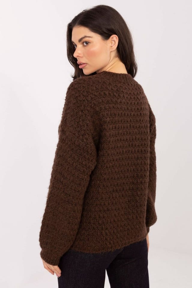 Love Lace Love Lace Women's Waffle Weave Textured Knit Sweater Round Neck in Brown - 3