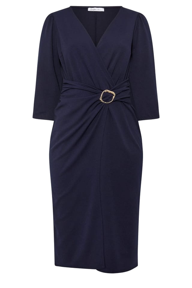 Yours Yours Women's Buckle Wrap Midi Dress in Dark Navy - 2