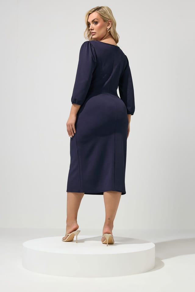 Yours Yours Women's Buckle Wrap Midi Dress in Dark Navy - 3