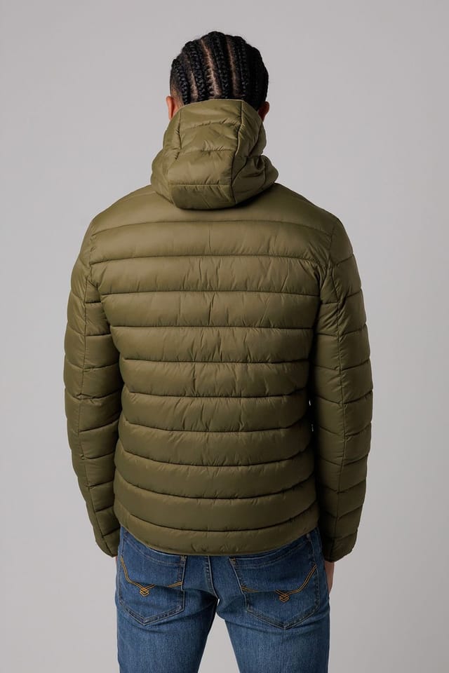 Santa Barbara Polo & Racquet Club Santa Barbara Polo & Racquet Club Men's Lightweight Zip Through Hooded Padded Jacket with Zipped Pockets in Khaki - 2