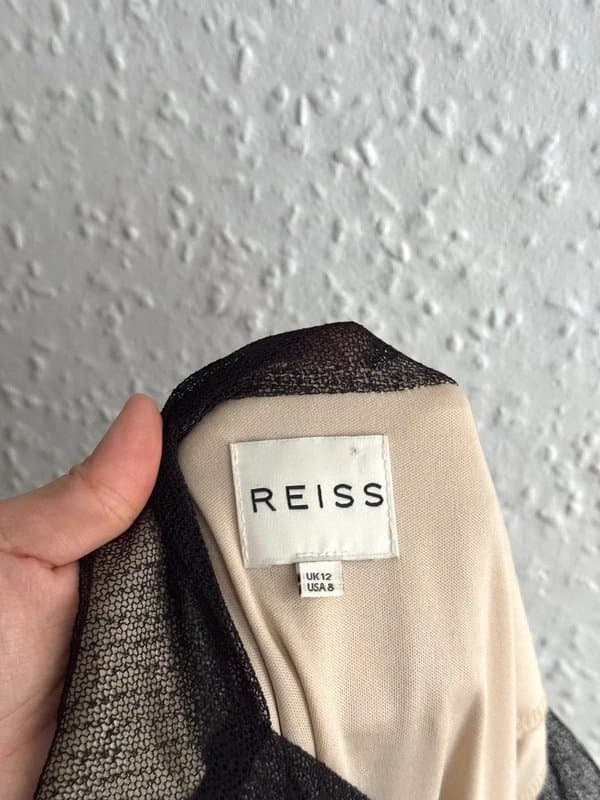 Reiss Women's REISS Dress Bodycon Black Ivory Sheer Mesh Lace Striped Dress - Size 10uk