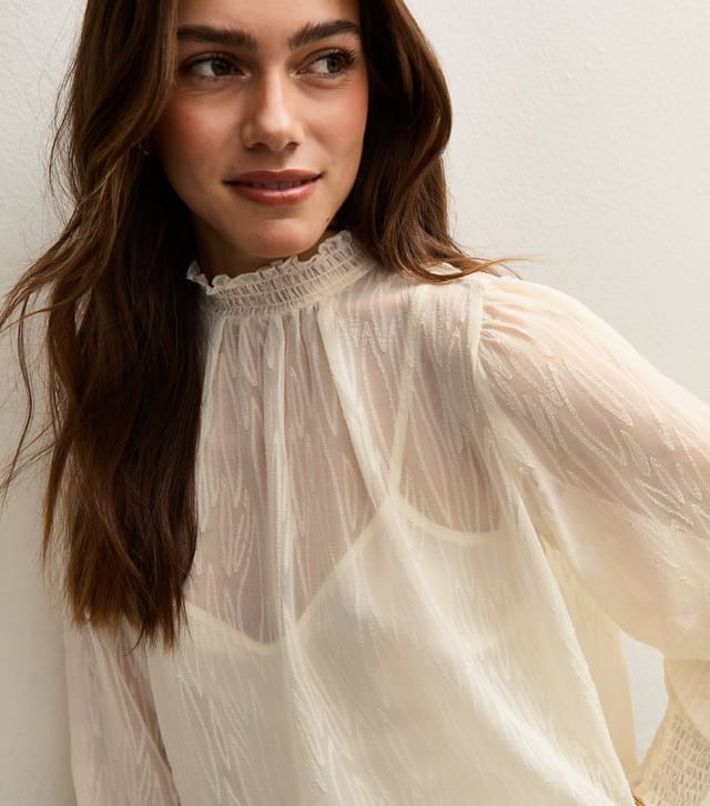 New Look Women's Petite White Burnout Chiffon High Neck Blouse New Look - 3