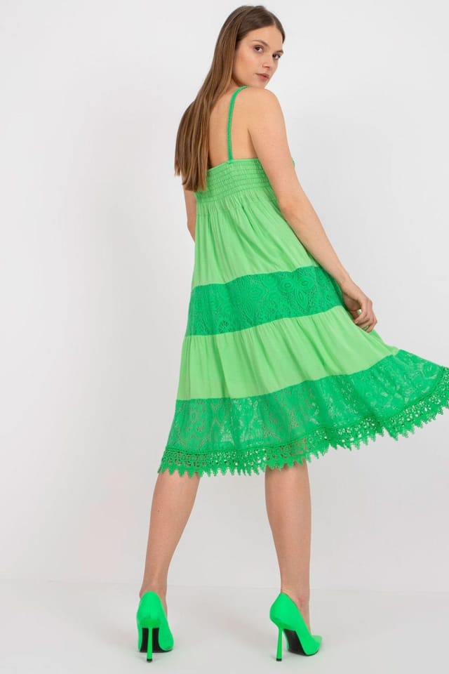 Love Lace Love Lace Women's Summer Heart Lace Openwork Flared Dress in Green - 3