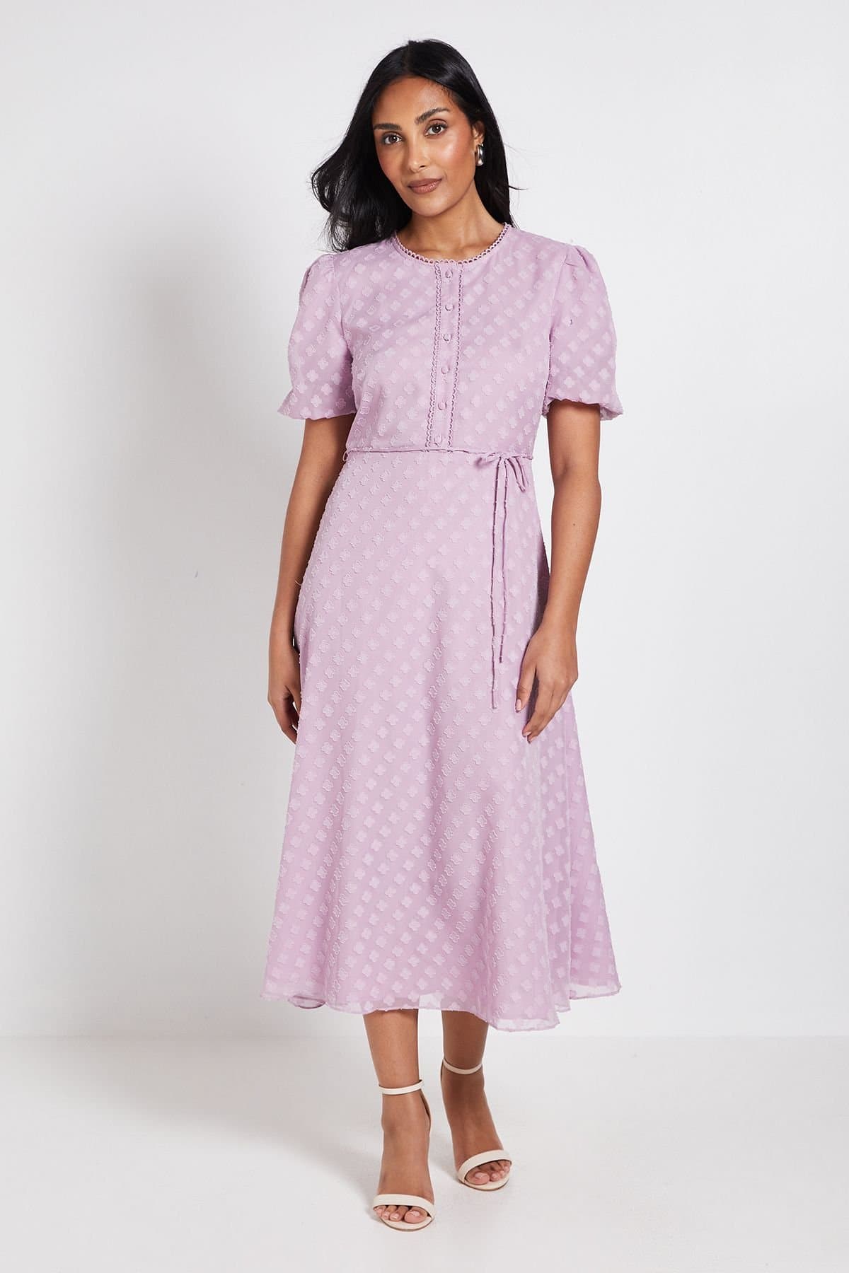 Wallis Wallis Women's Petite 3D Floral Button Midi Dress in Blush