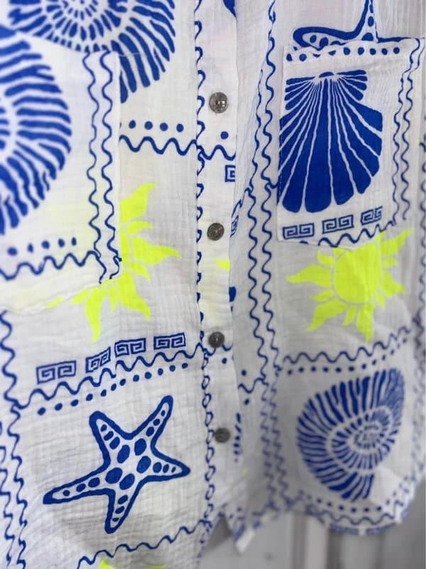 M-Made in Italy Co ord Italian cotton Blue neon yellow summer shirt and shorts set one size up to uk16 plus