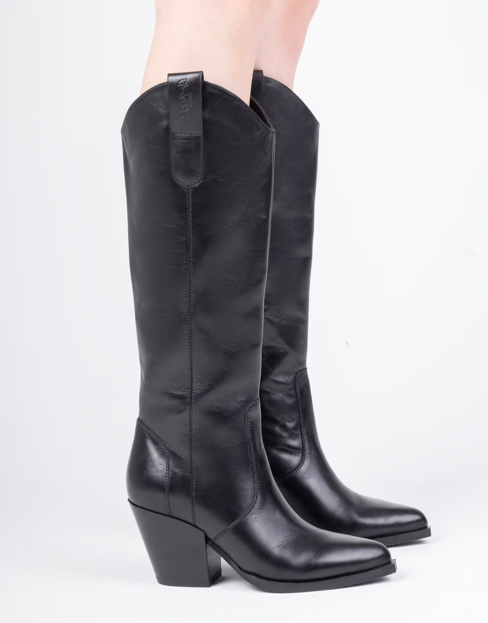 ASOS Off The Hook Austin leather pointed-toe knee-high western boots in black