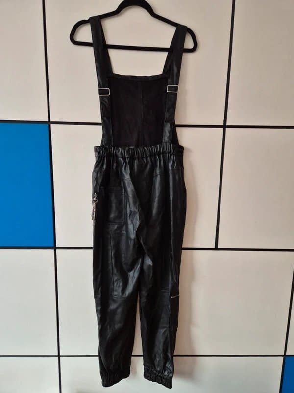 Bershka Womens, black PU leather dungarees, bershka, size S, unworn