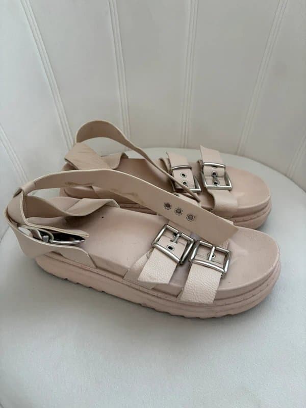 Source Unknown Women’s Chunky Buckle Sandals Cream Beige Platform Slingback Sandals UK 6 / EU 39