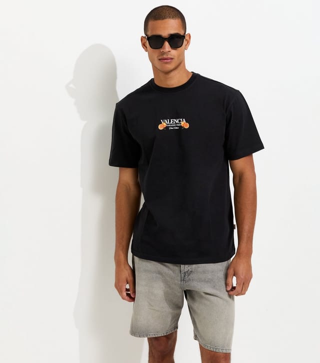 Only and Sons Men's Black Cotton Regular Fit Valencia Fruit Print T-Shirt Only and Sons New Look - 2