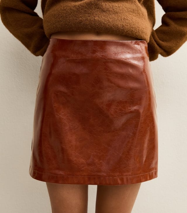 New Look Women's Tan Cracked Faux Leather Mini Skirt New Look - 3