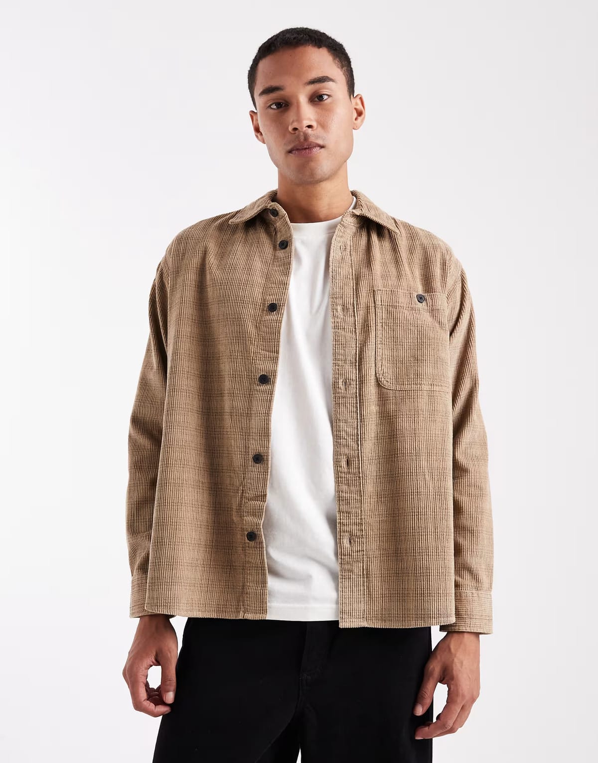 ASOS ONLY & SONS cord overshirt in beige check - 1