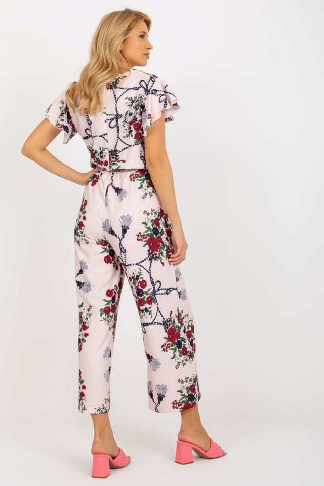 Love Lace Love Lace Women's Floral Cotton Elastane Jumpsuit with Tie Waist in Pink - 3