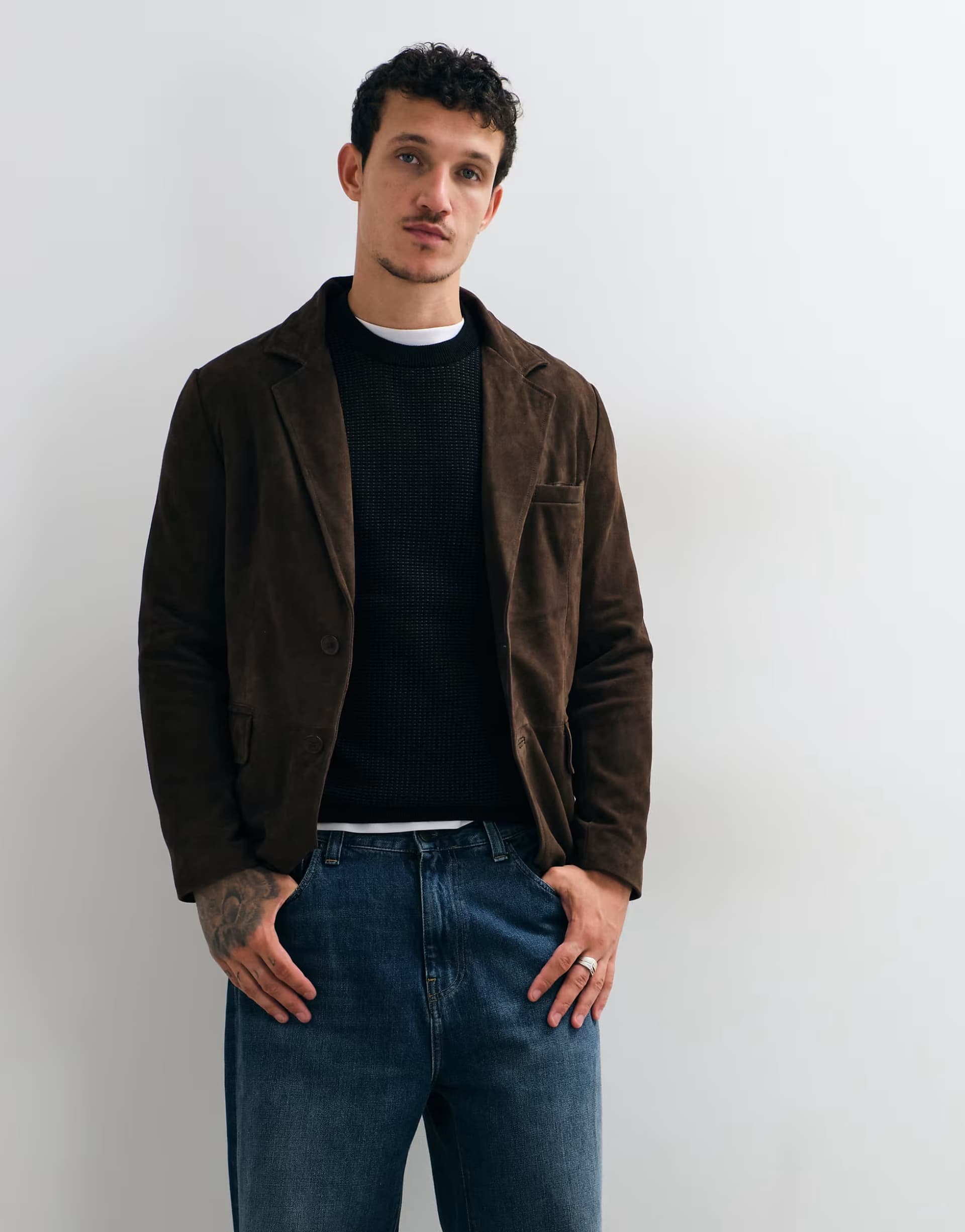 ASOS Barneys Originals Goat suede blazer jacket in chocolate
