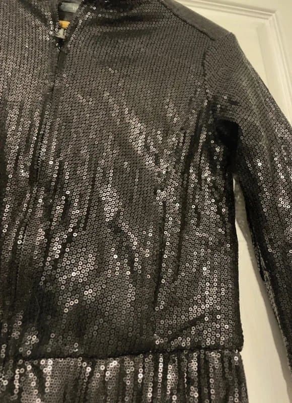 Bershka Black Bershka Matte Sequin Bomber Jacket Size S