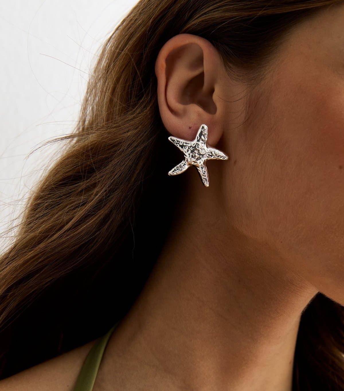 New Look Silver Tone Textured Starfish Stud Earrings New Look