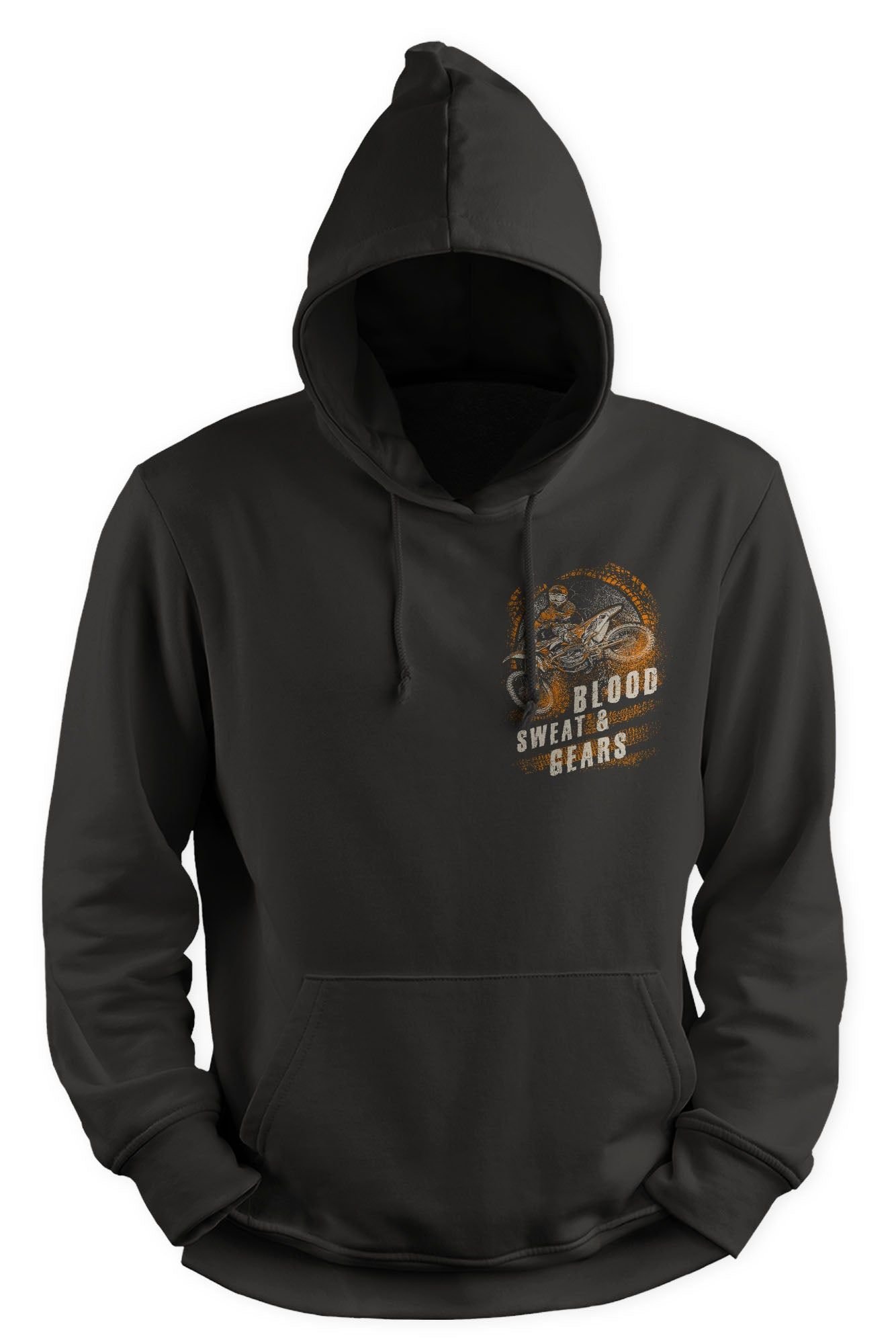 Bad Zebedee Bad Zebedee Men's Blood Sweat & Gears Back Print Motorbike Hoodie in Grey - 2