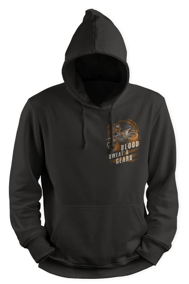 Bad Zebedee Bad Zebedee Men's Blood Sweat & Gears Back Print Motorbike Hoodie in Grey - 2