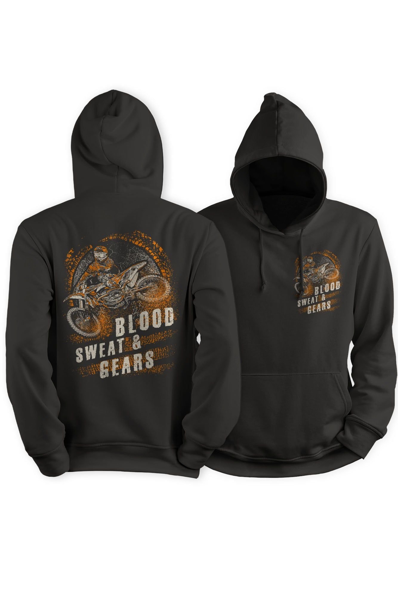 Bad Zebedee Bad Zebedee Men's Blood Sweat & Gears Back Print Motorbike Hoodie in Grey - 3