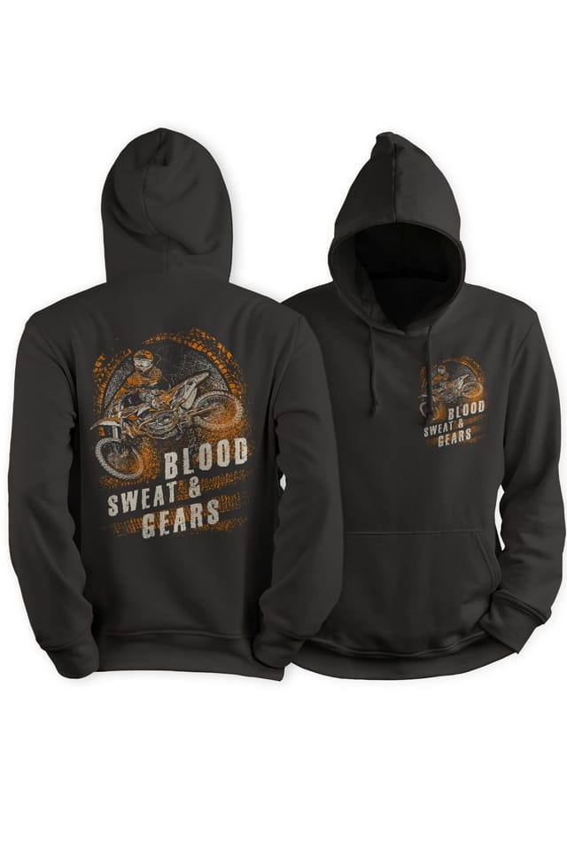 Bad Zebedee Bad Zebedee Men's Blood Sweat & Gears Back Print Motorbike Hoodie in Grey - 3