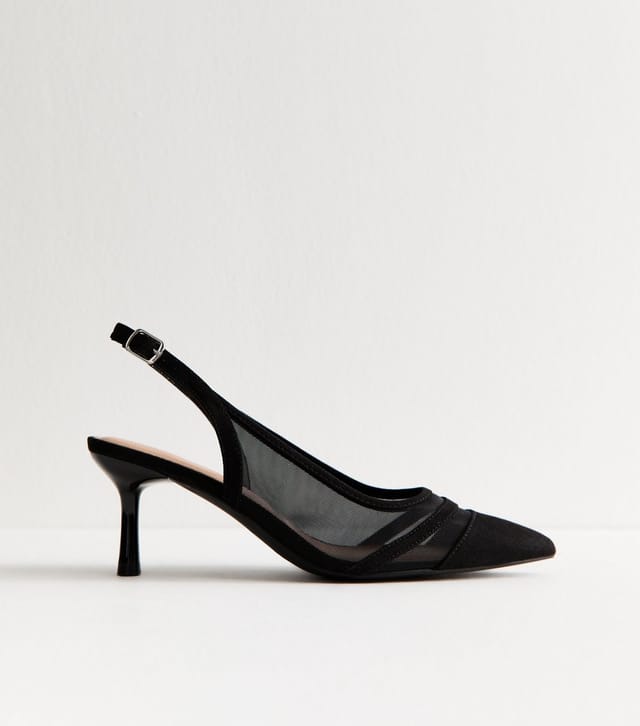 New Look Women's Black Mesh Contrast Trim Slingback Pumps Vegan New Look - 2