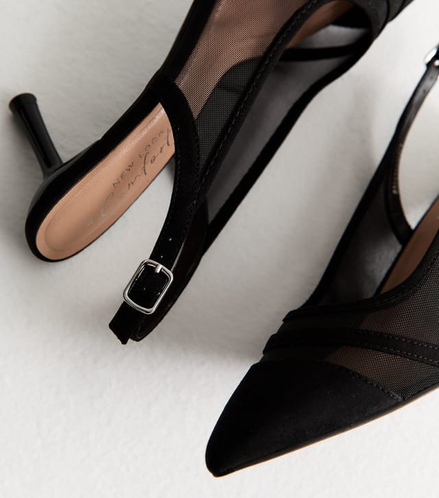 New Look Women's Black Mesh Contrast Trim Slingback Pumps Vegan New Look - 3