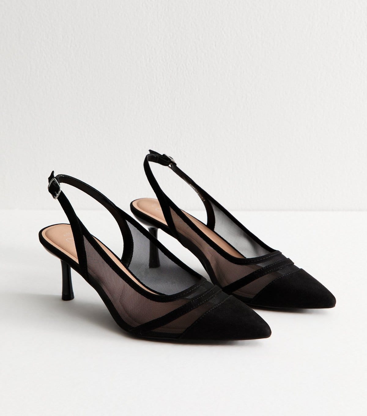New Look Women's Black Mesh Contrast Trim Slingback Pumps Vegan New Look - 4