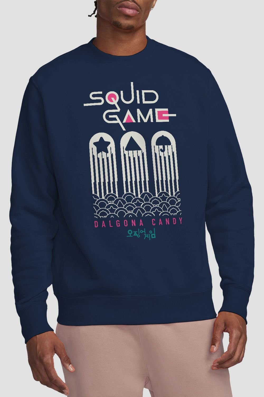Netflix Netflix Men's Squid Game Dalgona Candy Shapes Sweatshirt, Navy - 4