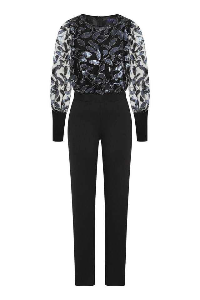Hot Squash Hot Squash Women's Ponte Jumpsuit with Blouson Sleeves in Navy - 3