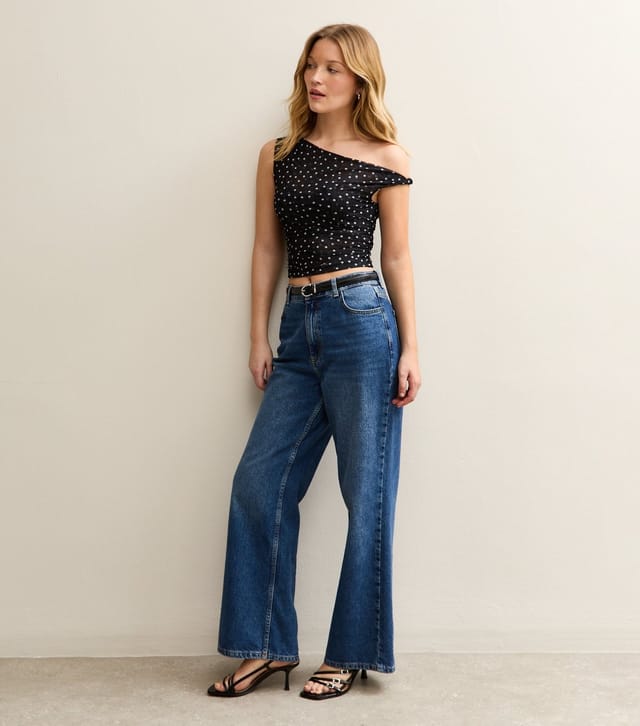 New Look Women's Black Mesh Polka Dot Off The Shoulder Top New Look - 3