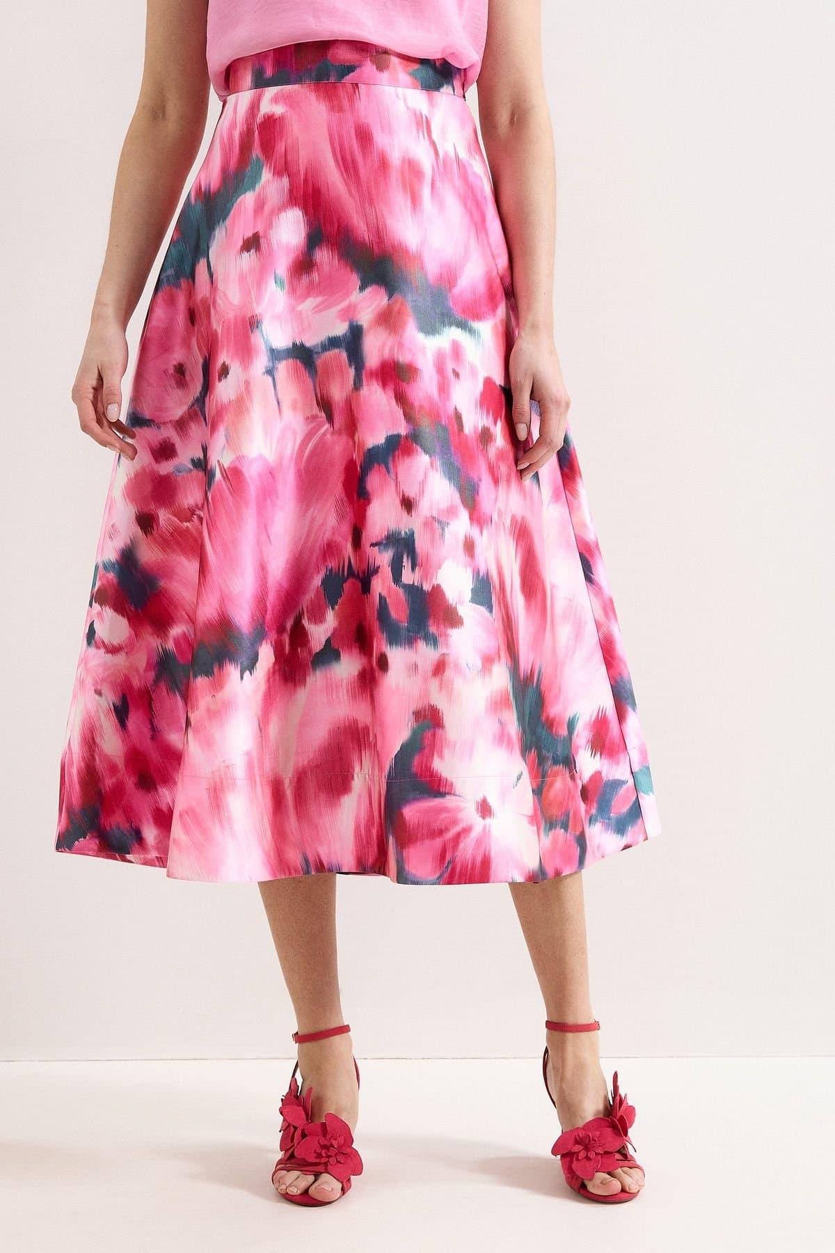 Phase Eight Phase Eight Women's Freyja Printed Midi Skirt in Bright Pink