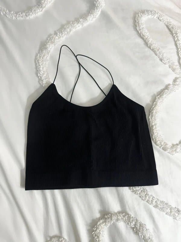 Primark Black Ribbed Seamless Cropped Tank Top