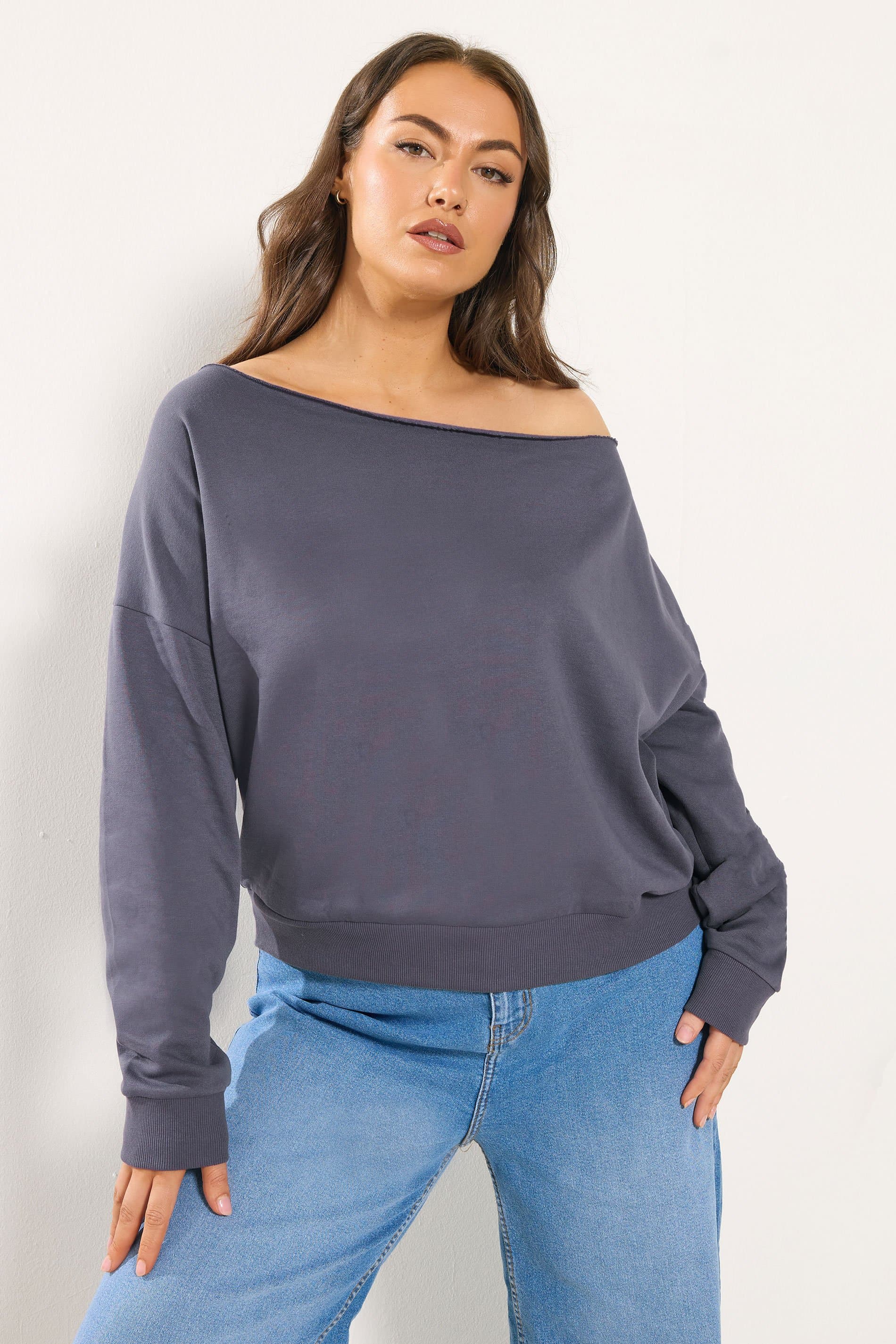 Yours Plus Size Grey Off Shoulder Sweatshirt