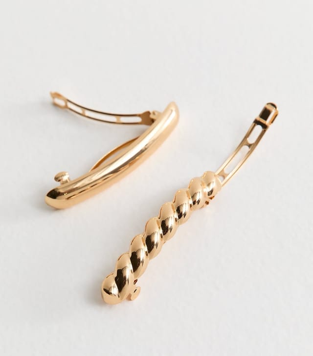 New Look Pack Of 2 Gold Tone Twisted And Plain Hair Slides New Look - 3