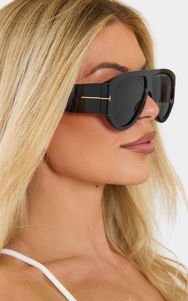 EGO Oversized Chunky Frame Tinted Lense Aviator Sunglasses In Black, Women's Size UK 0 - 2