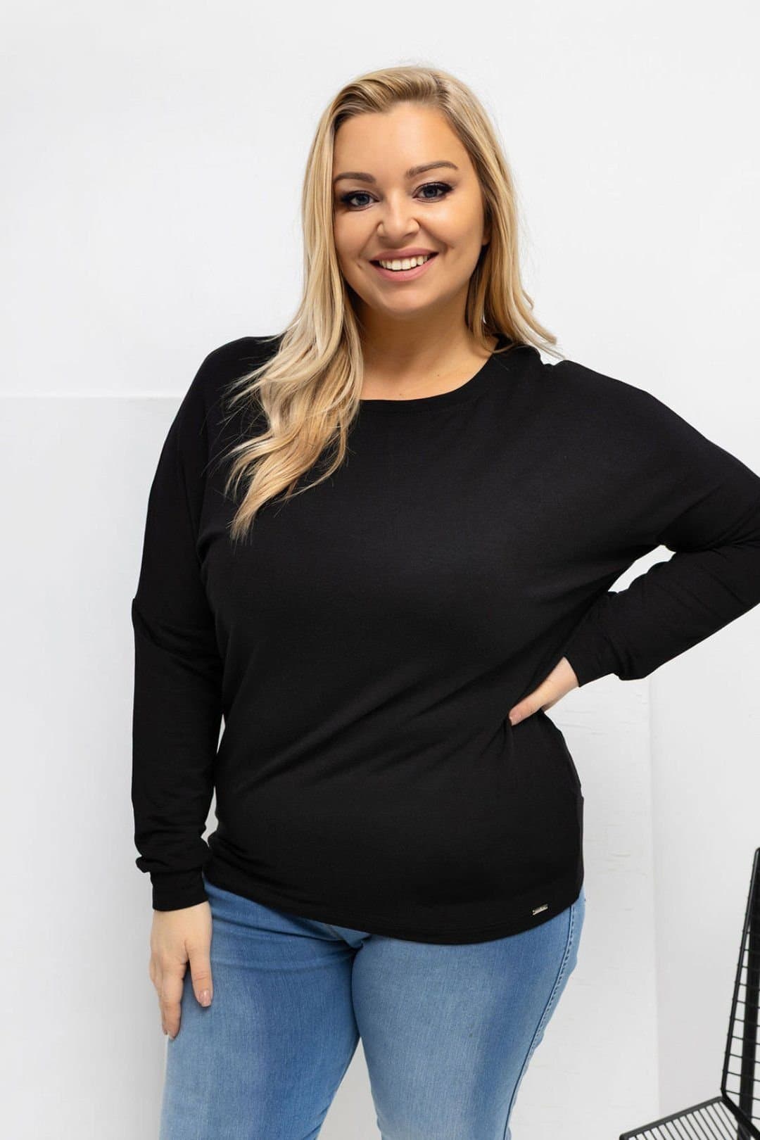 Love Lace Love Lace Women's Plus Size Micro Modal Round Neck Blouse in Black