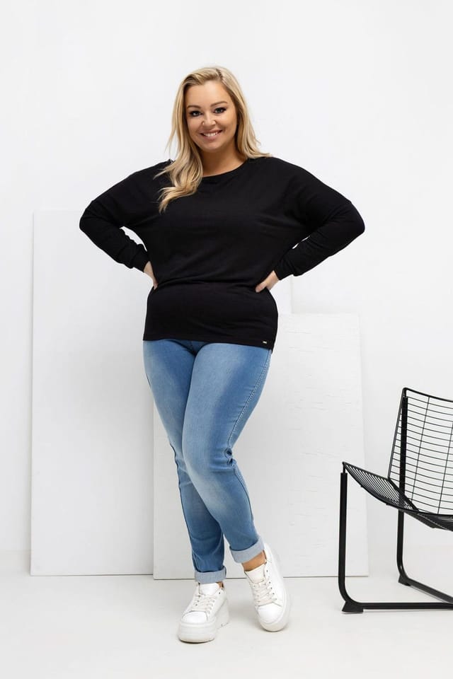 Love Lace Love Lace Women's Plus Size Micro Modal Round Neck Blouse in Black - 2