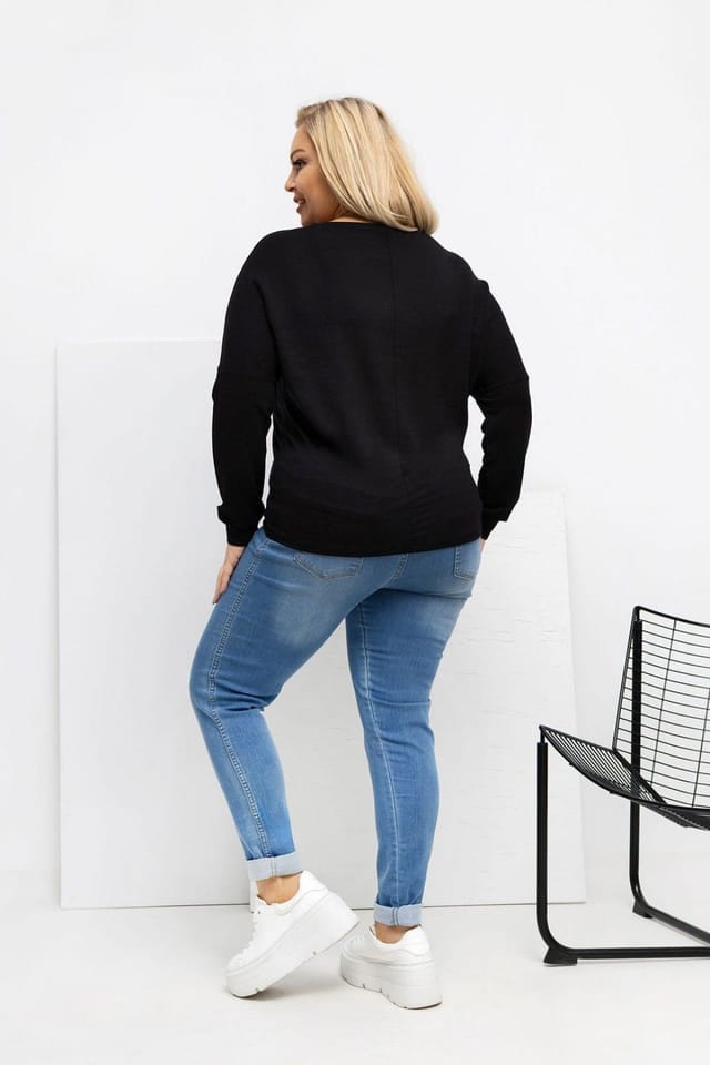 Love Lace Love Lace Women's Plus Size Micro Modal Round Neck Blouse in Black - 3