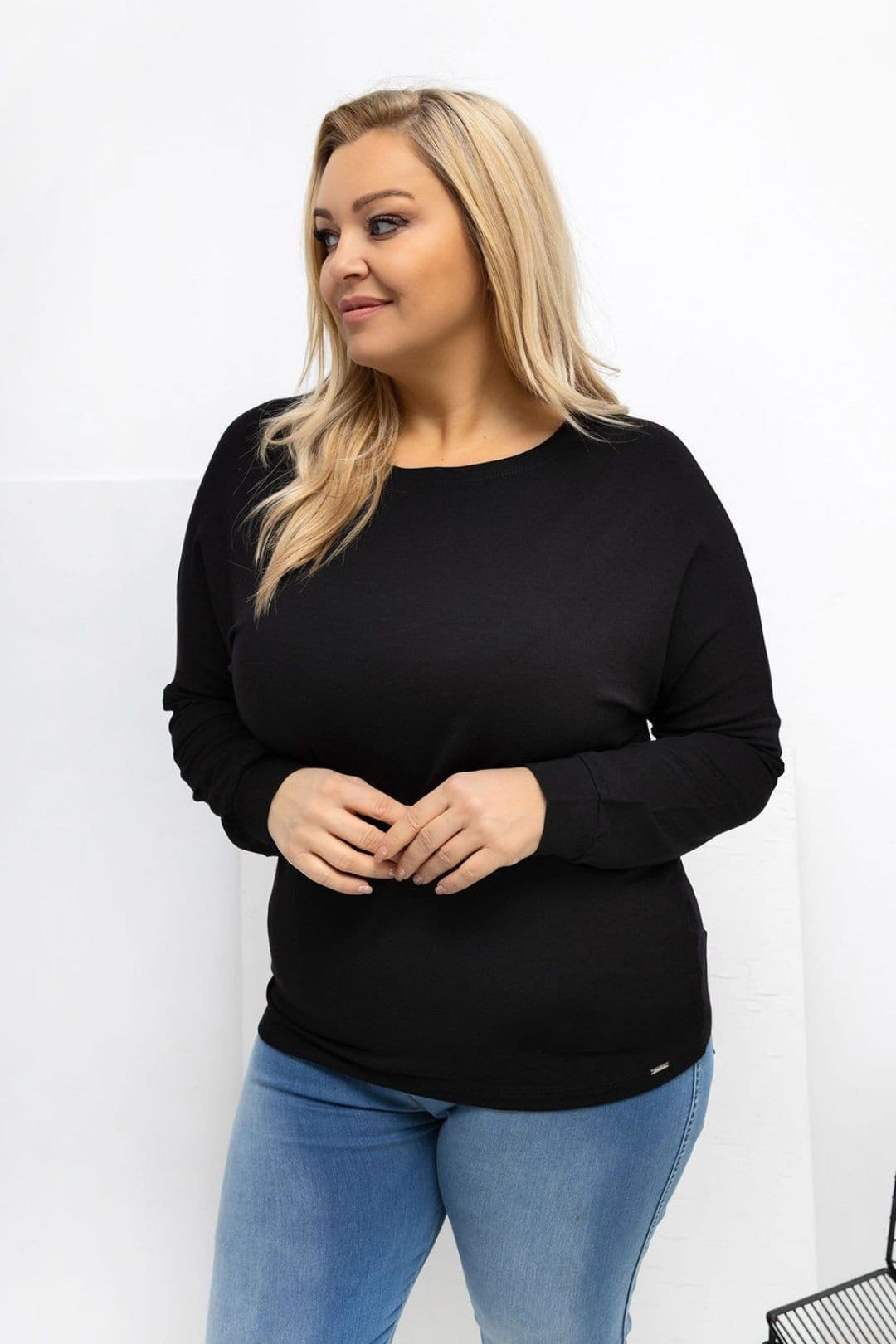 Love Lace Love Lace Women's Plus Size Micro Modal Round Neck Blouse in Black - 4