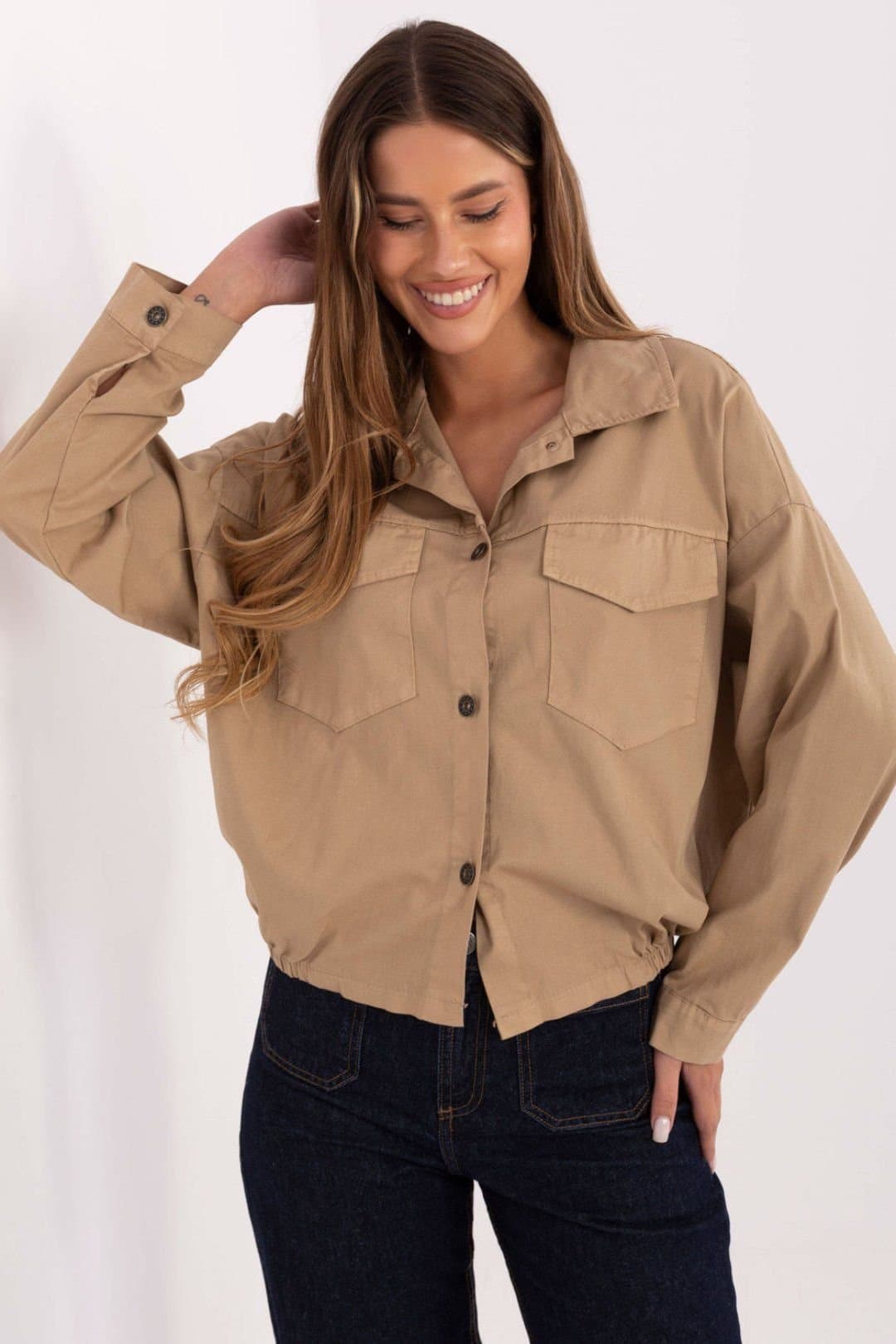 Love Lace Love Lace Women's Long Sleeve Casual Shirt with Flap Pockets in Camel