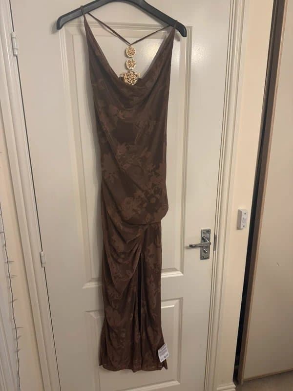 ASOS ASOS Design cowl halter neck dress with gold back detail