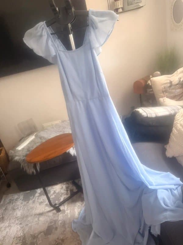 ASOS Asos Design beautiful Light Blue Chiffon Flutter Sleeve Maxi Bridesmaid Dress - Size 6 (59”)
