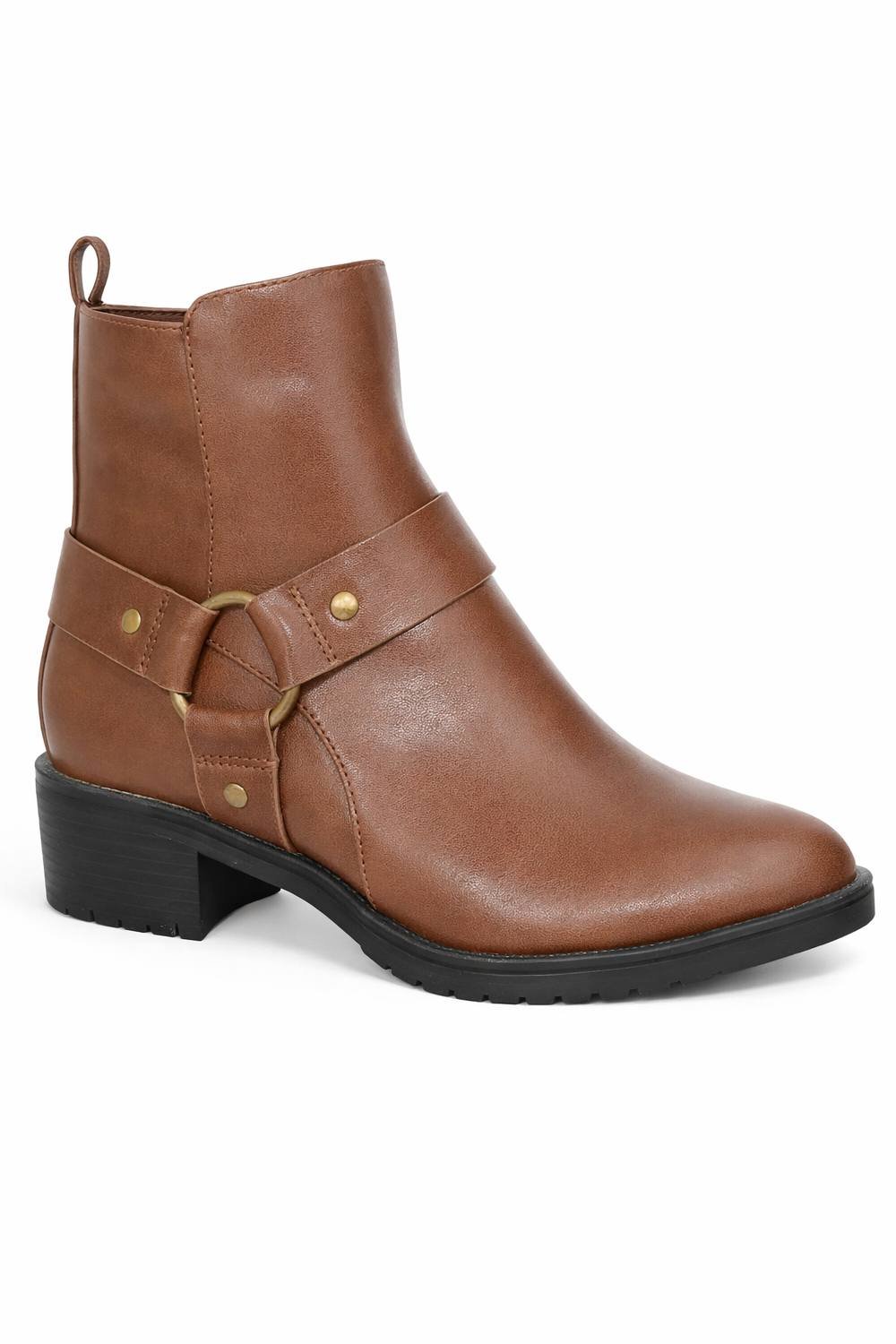 Spot On Spot On Women's Ankle Biker Boots - Faux Strap & Buckle Detail Block Heel Boots in Brown - 3
