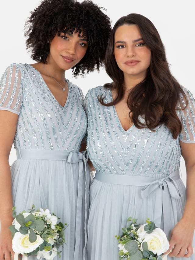 Maya Deluxe Maya Deluxe Women's Belted Stripe Embellished Maxi Dress in Pale Blue - 2