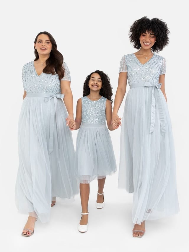 Maya Deluxe Maya Deluxe Women's Belted Stripe Embellished Maxi Dress in Pale Blue - 3