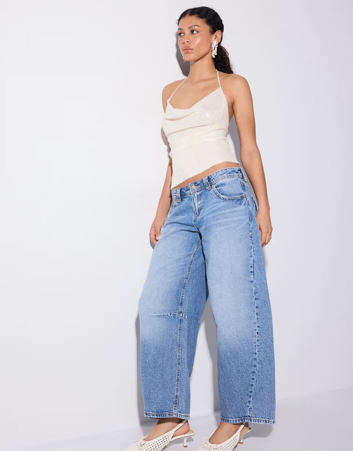 ASOS Stradivarius Sequin halter top in vanilla - 1