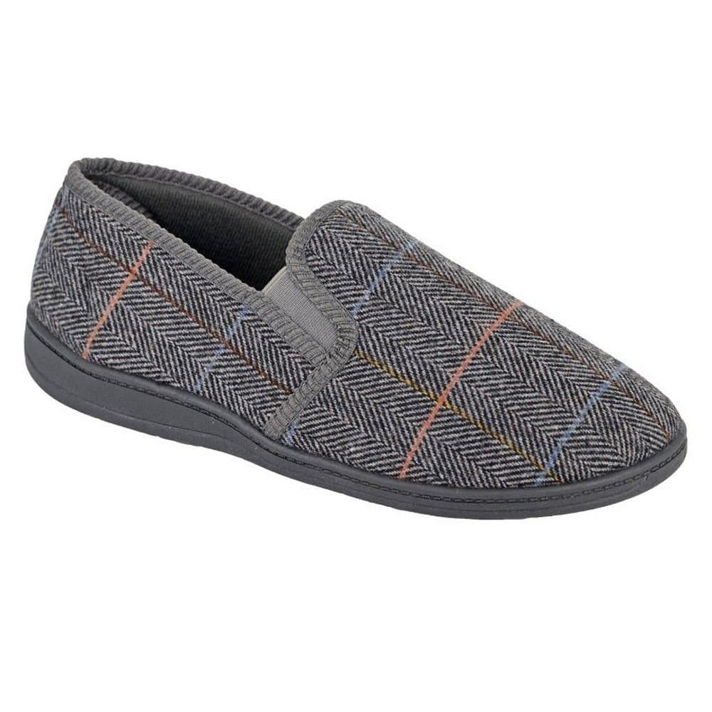 Zedzzz Zedzzz Men's Kenny Herringbone Twin Gusset Slippers in Grey